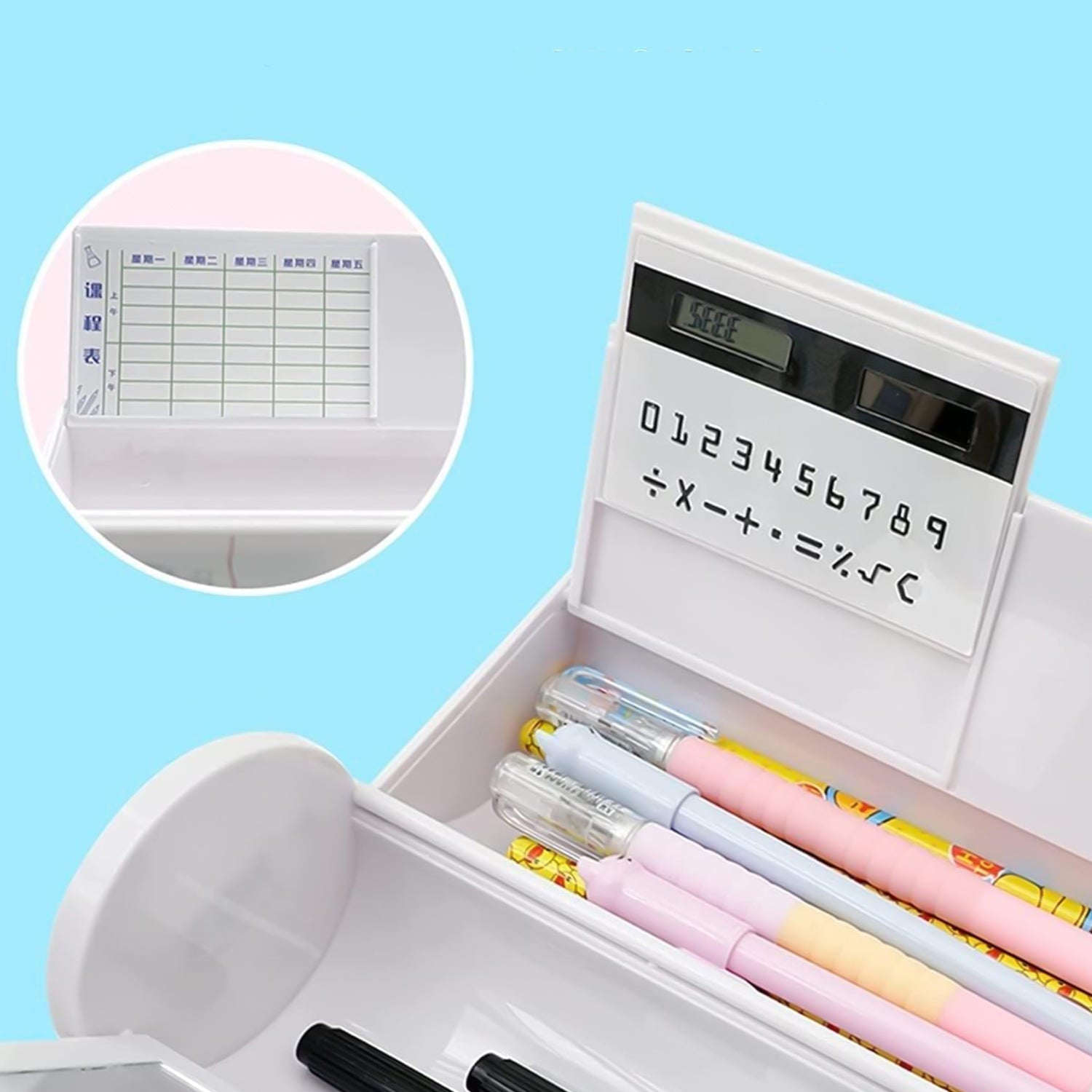 8 in 1 Compass Box, Geometry Box 2 Compartment, Pencil Box with 1 Calculator, 1 Mirror, 2 in 1 Marker Pen 8 in 1 Compass Box, Geometry Box 2 Compartment, Pencil Box with 1 Calculator, 1 Mirror, 2 in 1 Marker Pen